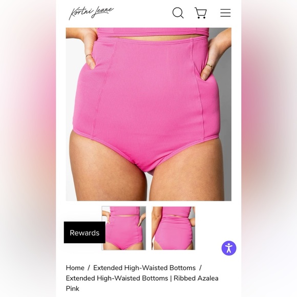 Kortni Jeane NWT Extended High Waisted Swim Bottoms in Ribbed Sweet Pink Medium - Picture 2 of 3